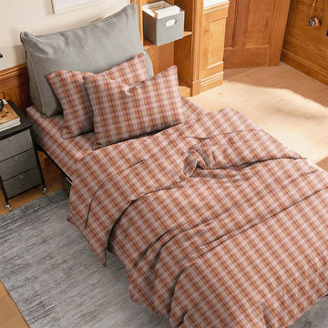Set di biancheria da letto Singolo - XL a quadri stile cottage per dormitorio - Caramello - Singolo XL - Set completo da 5 pezzi - image 0