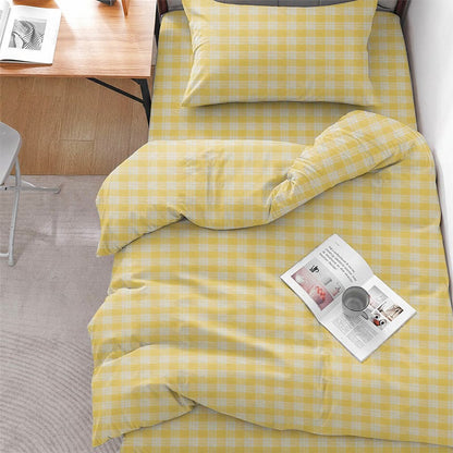 Set di biancheria da letto matrimoniale extra - XL a quadretti "Sunny Gingham" per dormitorio - Giallo - Singolo XL - Set completo da 5 pezzi - image 0