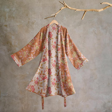 Kimono in cotone con stampa botanica di melograno - Verde e rosso - 2XL - image 0