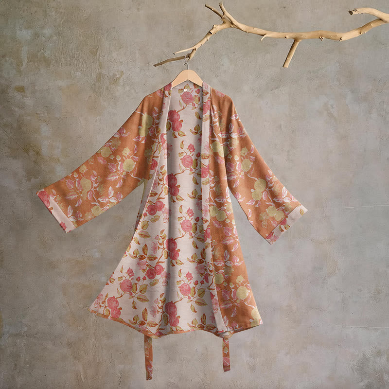 Kimono in cotone con stampa botanica di melograno - Verde e rosso - 2XL - image 0