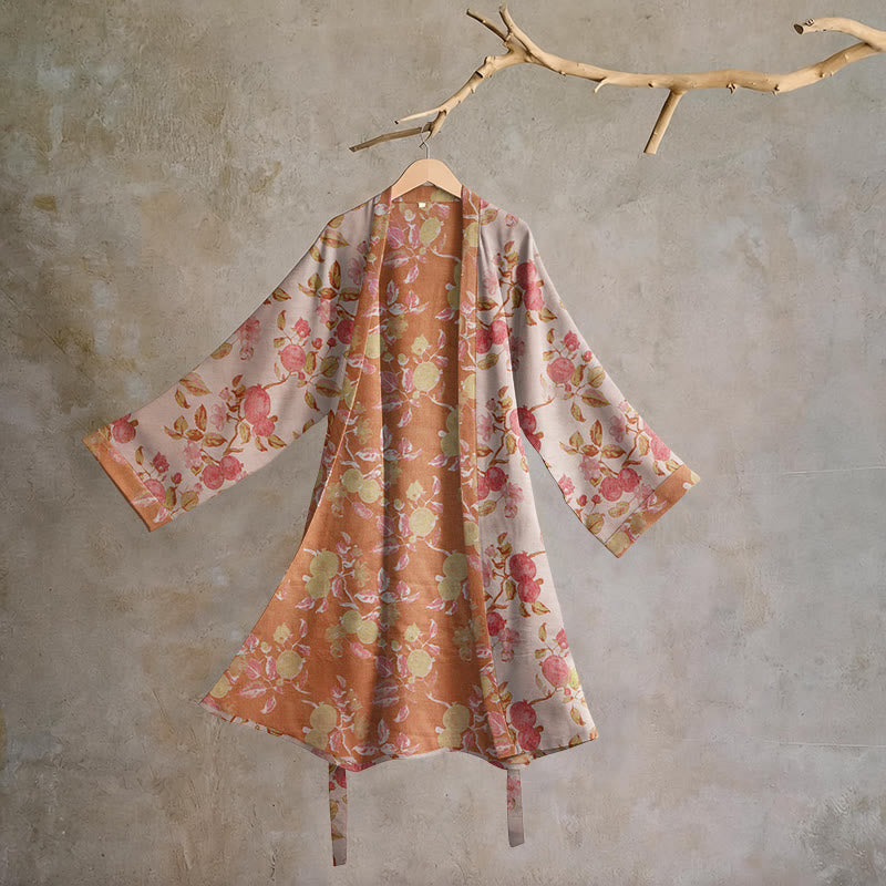 Kimono in cotone con stampa botanica di melograno - Rosso e verde - 2XL - image 5