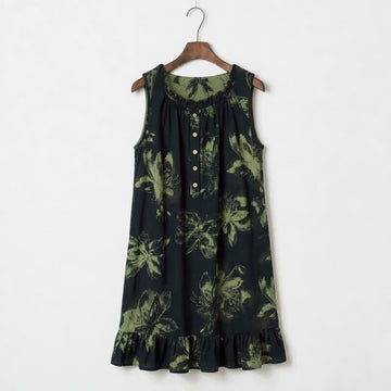 Abito da casa in cotone con stampa floreale Botanical Nocturne - Verde scuro - L - image 0