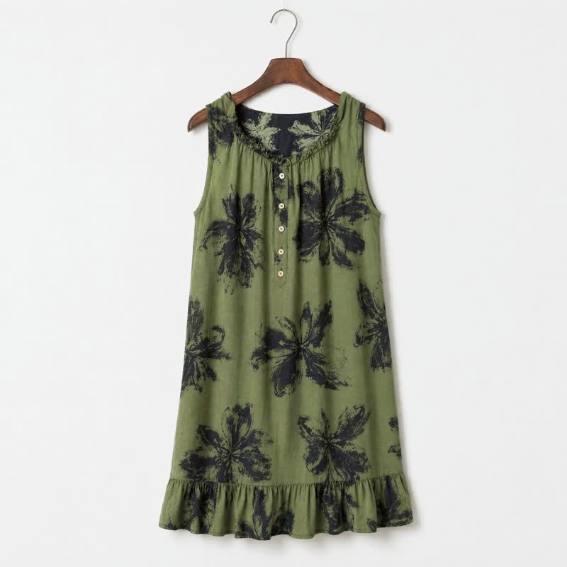 Abito da casa in cotone con stampa floreale Botanical Nocturne - Verde - L - image 2