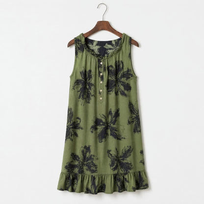 Abito da casa in cotone con stampa floreale Botanical Nocturne - Verde - L - image 2