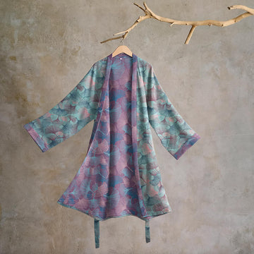 Kimono in cotone con foglie di ginkgo da sogno - Menta e lavanda - 2XL - image 0