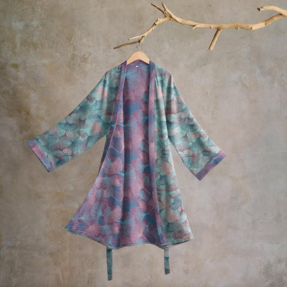 Kimono in cotone con foglie di ginkgo da sogno - Menta e lavanda - 2XL - image 0