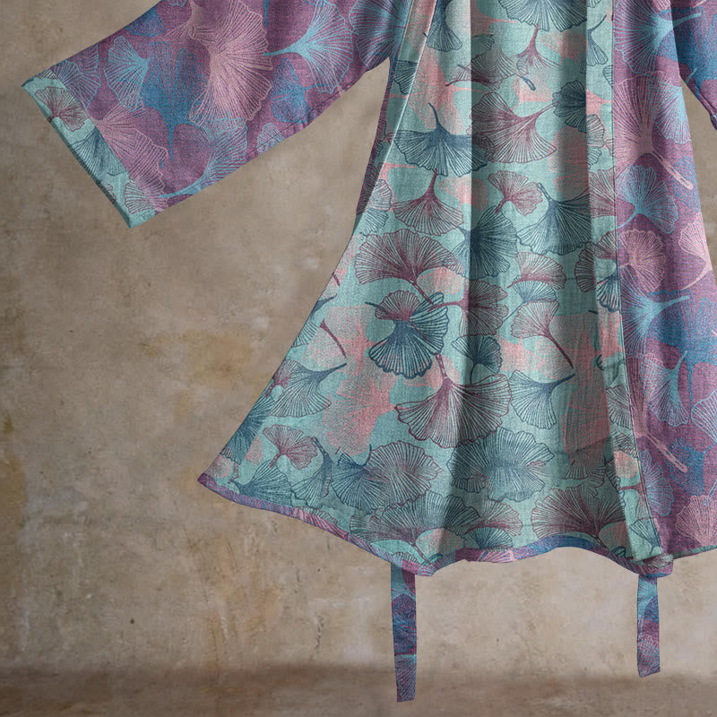 Kimono in cotone con foglie di ginkgo da sogno - image 9