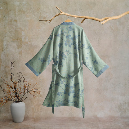 Kimono in cotone con stampa floreale color blu salvia - image 6