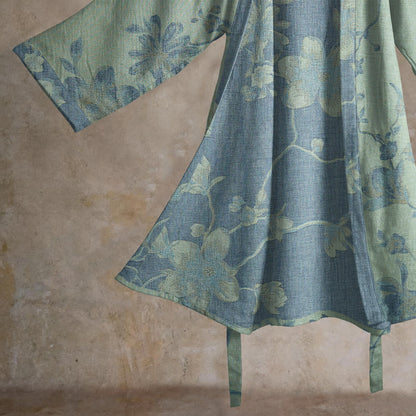 Kimono in cotone con stampa floreale color blu salvia - image 7