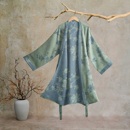 Kimono in cotone con stampa floreale color blu salvia - Salvia e Blu - 2XL - image 5