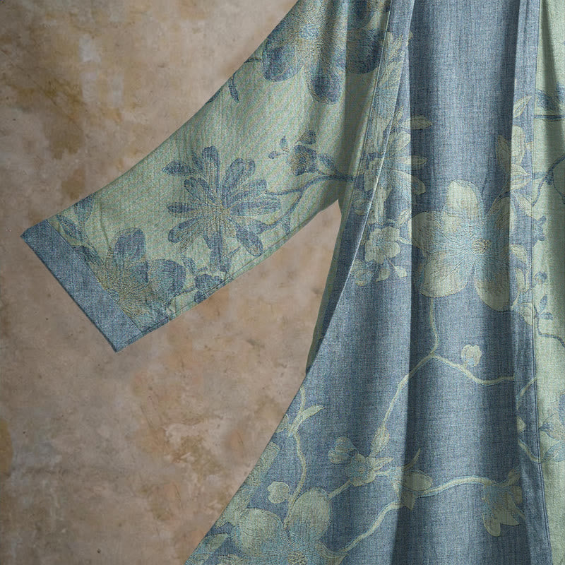 Kimono in cotone con stampa floreale color blu salvia - image 9