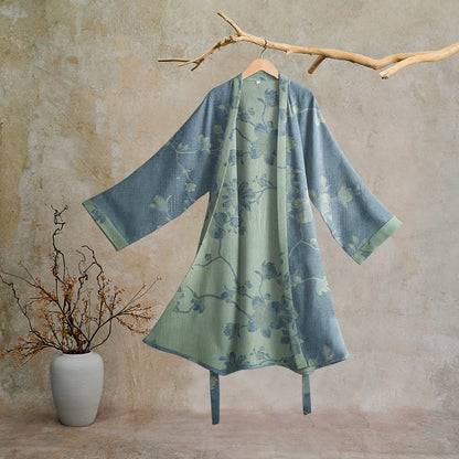 Kimono in cotone con stampa floreale color blu salvia - Blu e salvia - 2XL - image 0