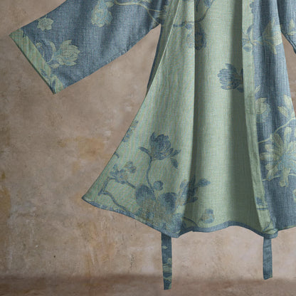 Kimono in cotone con stampa floreale color blu salvia - image 4