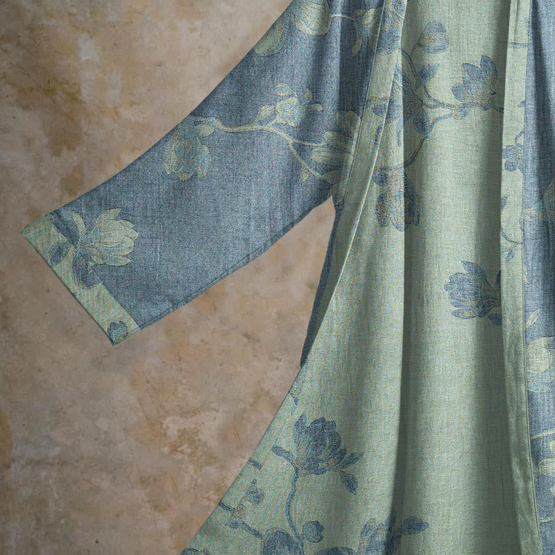 Kimono in cotone con stampa floreale color blu salvia - image 2