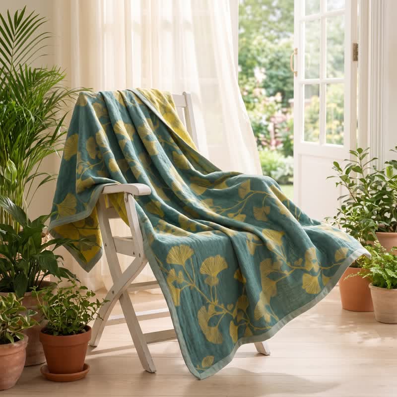 Trapunta reversibile in cotone con motivo a foglie di ginkgo nordico - image 4