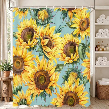 Tenda da doccia impermeabile con girasoli nordici - Giallo e verde - 180cm x 200cm - image 0