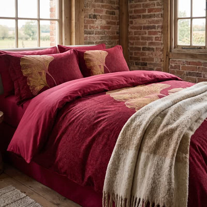 Set di biancheria da letto in cotone con foglie di ginkgo rosso intenso - image 4