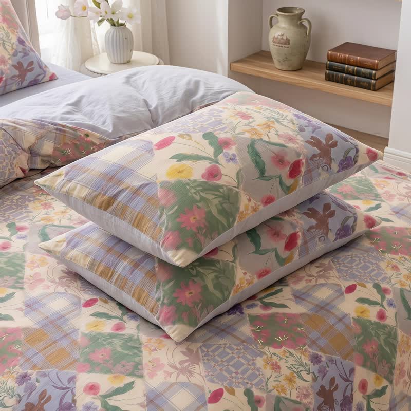 Set di biancheria da letto in cotone con motivo floreale a patchwork da giardino - Multicolore - 50cm x 50cm x 37" - 2 federe - image 4