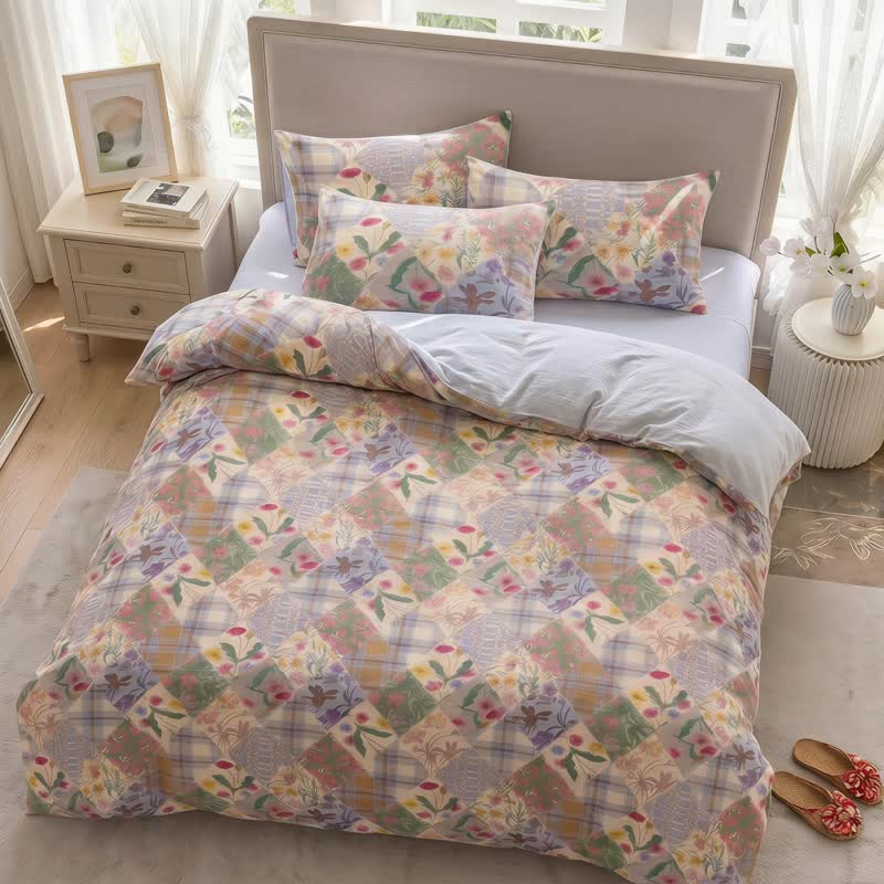 Set di biancheria da letto in cotone con motivo floreale a patchwork da giardino - image 2