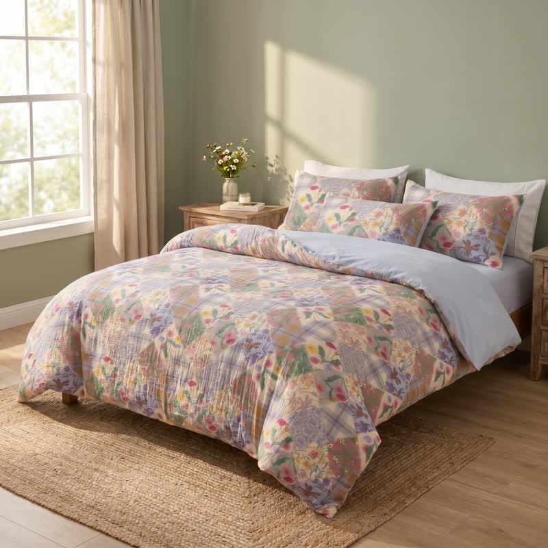 Set di biancheria da letto in cotone con motivo floreale a patchwork da giardino - image 1