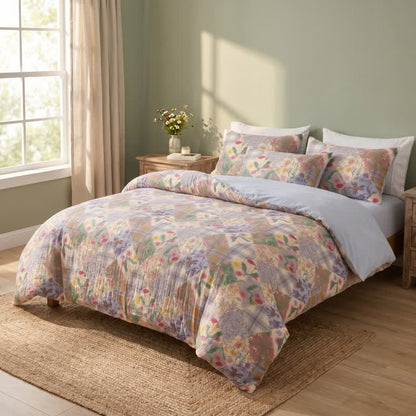 Set di biancheria da letto in cotone con motivo floreale a patchwork da giardino - image 1