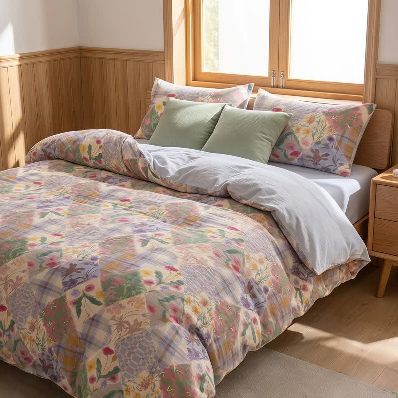 Set di biancheria da letto in cotone con motivo floreale a patchwork da giardino - image 3