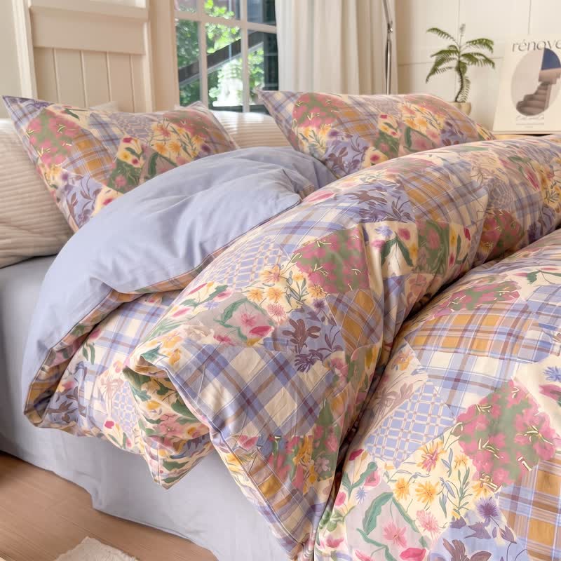 Set di biancheria da letto in cotone con motivo floreale a patchwork da giardino - Multicolore - Matrimoniale Grande - Set di biancheria da letto da 4 pezzi - image 0