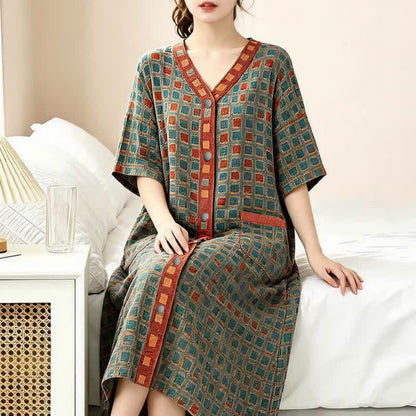 Cardigan da notte in cotone a quadri taglie forti - image 1