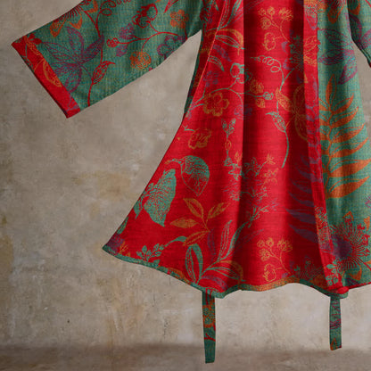 Kimono in cotone jacquard con motivo a foglie retrò - image 9