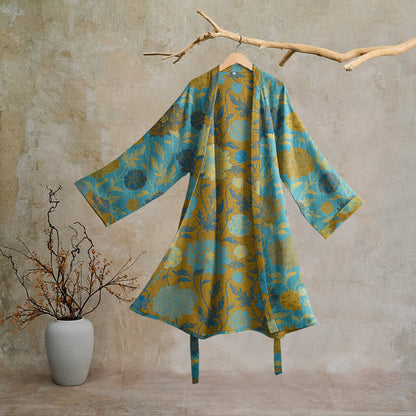 Accappatoio vintage in cotone con stampa floreale - Blu e verde - 2XL - image 10