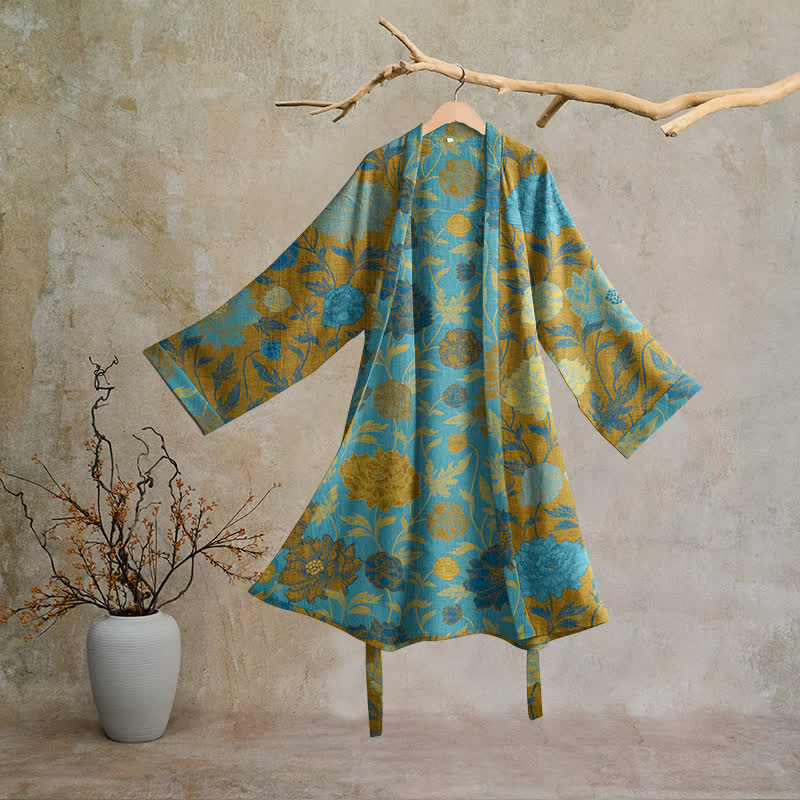 Accappatoio vintage in cotone con stampa floreale - Verde e blu - 2XL - image 15