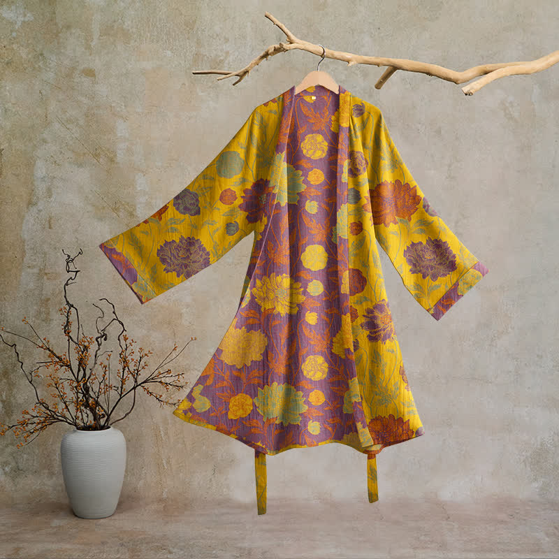 Accappatoio vintage in cotone con stampa floreale - Giallo e viola - 2XL - image 20