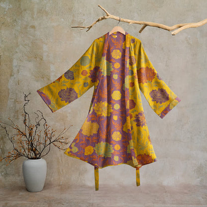 Accappatoio vintage in cotone con stampa floreale - Giallo e viola - 2XL - image 20