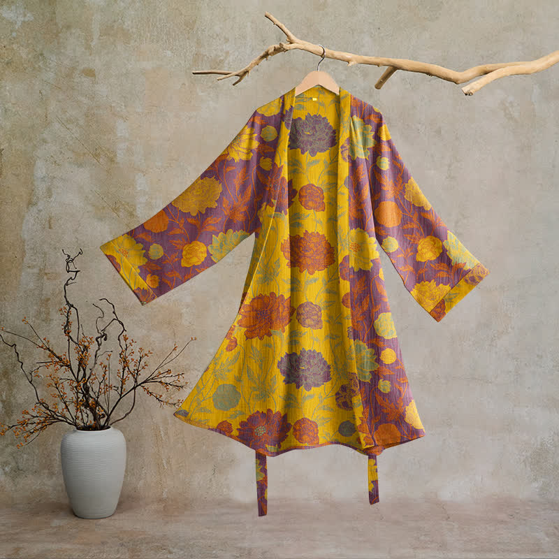 Accappatoio vintage in cotone con stampa floreale - Viola e giallo - 2XL - image 25