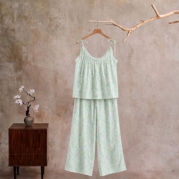 Completo da casa con spalline sottili e stampa floreale rosa - Verde - XL - image 0