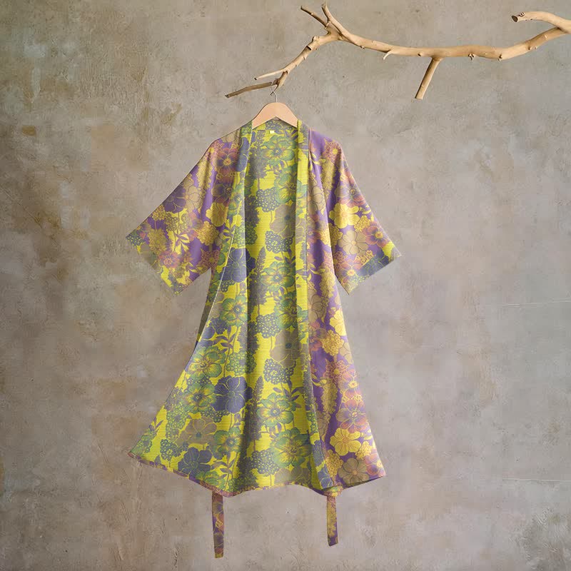 Kimono in cotone con stampa floreale viola - Viola - XL - image 0
