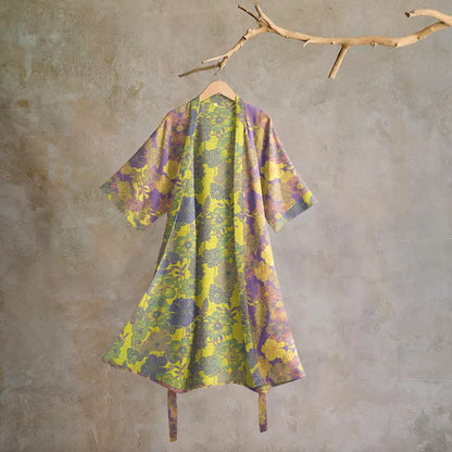 Kimono in cotone con stampa floreale viola - Viola - XL - image 0