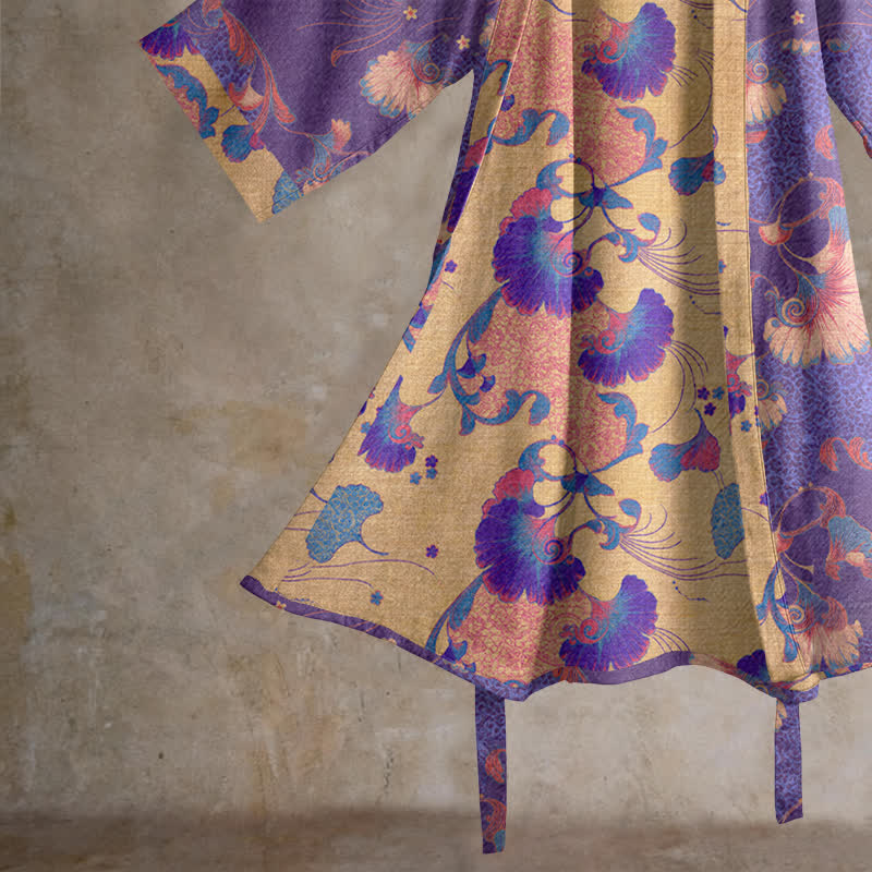 Kimono da casa in garza di cotone a fantasia floreale - image 4