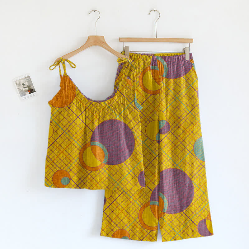 Completo pigiama con canotta e motivo a cerchi astratti - Giallo e viola - XL - image 4