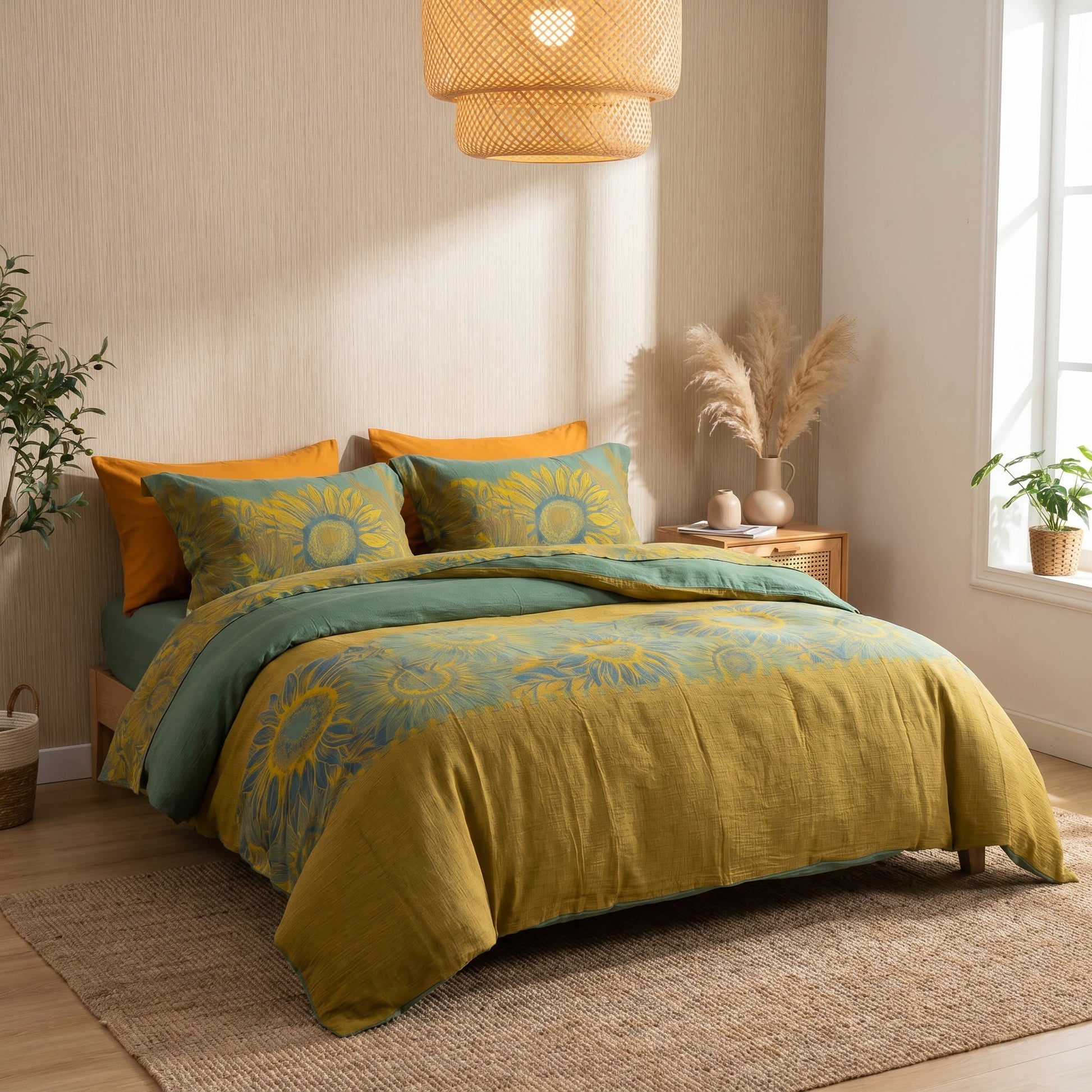 Set di biancheria da letto vintage in garza di cotone con motivo girasoli - image 21