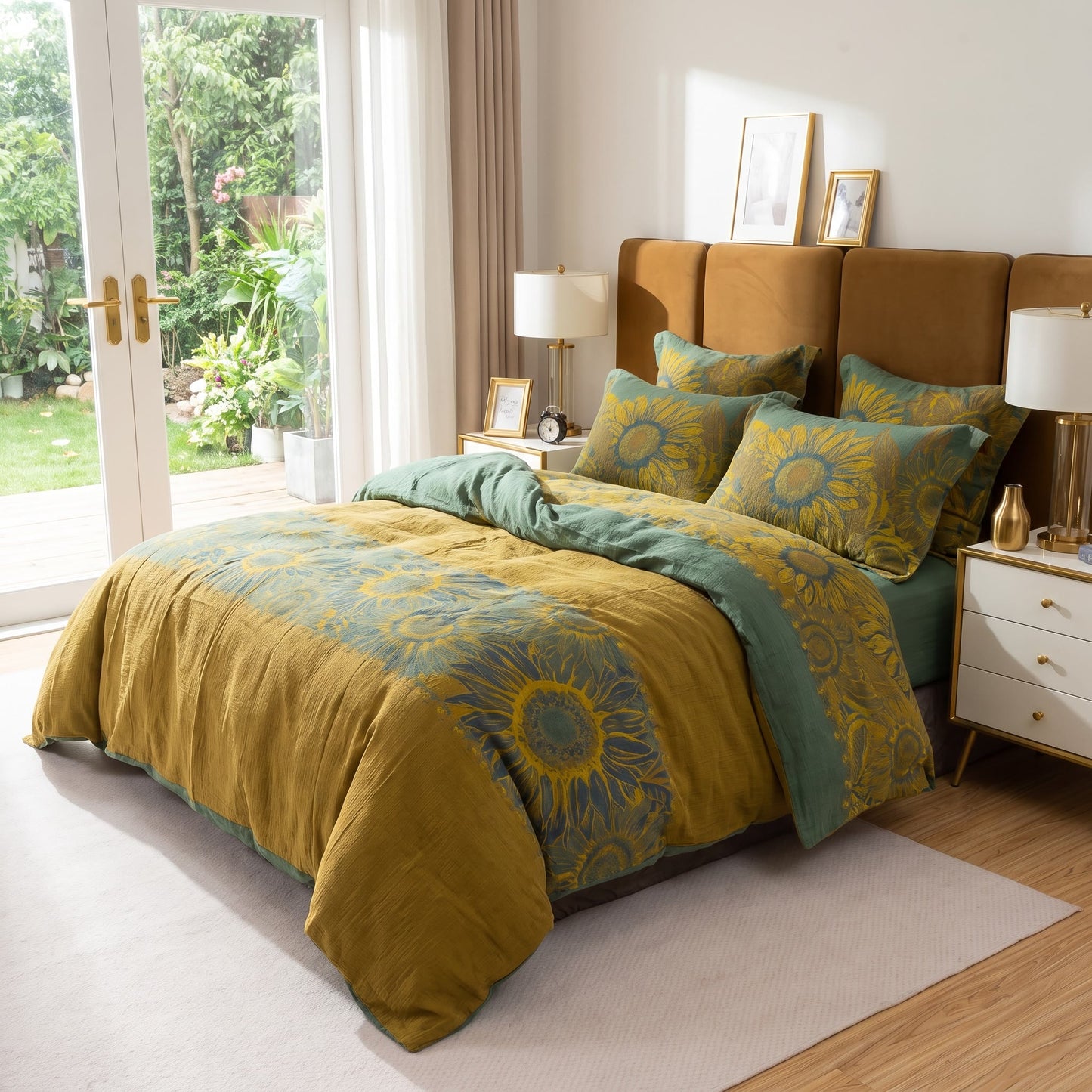 Set di biancheria da letto vintage in garza di cotone con motivo girasoli - image 23