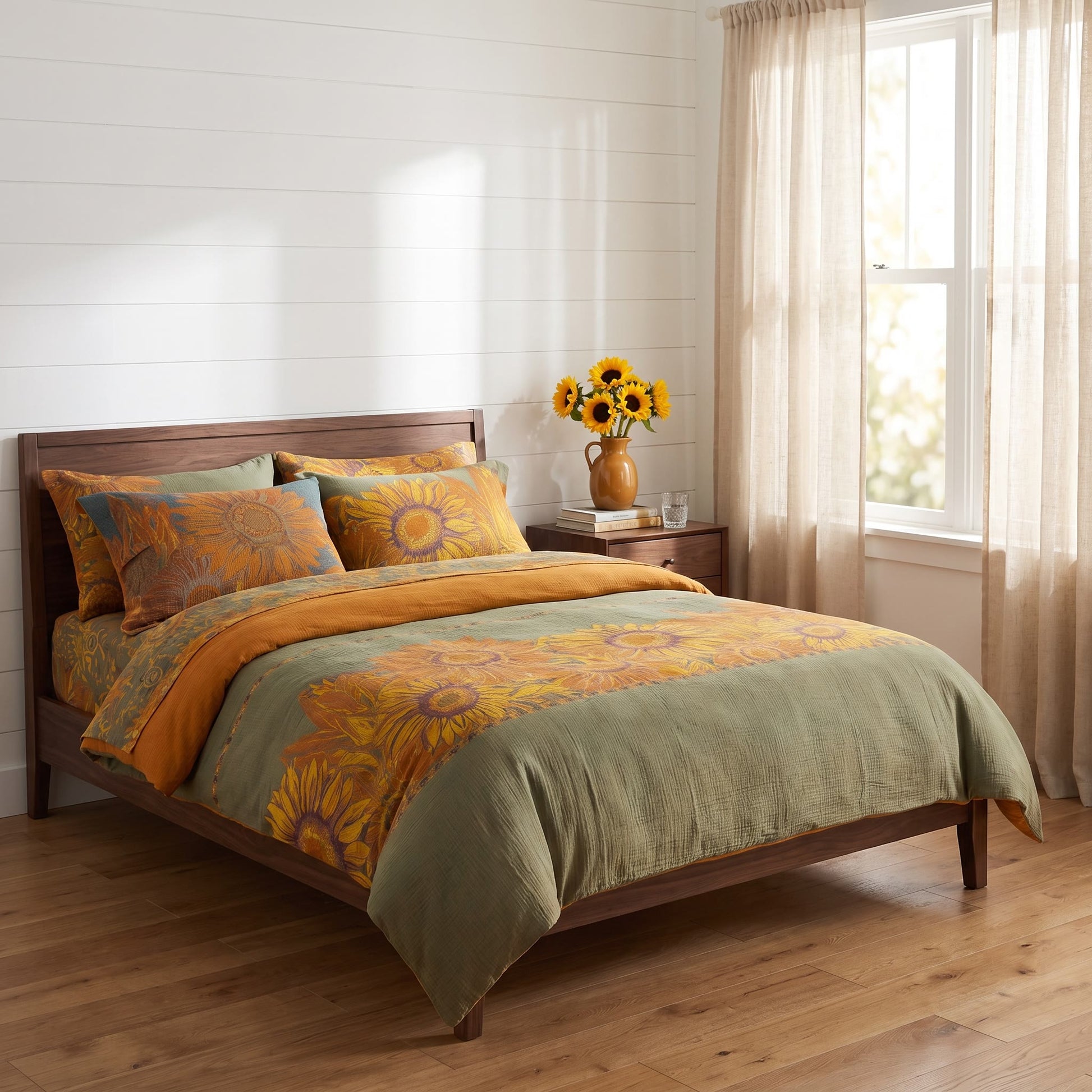 Set di biancheria da letto vintage in garza di cotone con motivo girasoli - image 2
