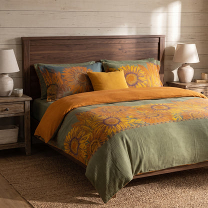 Set di biancheria da letto vintage in garza di cotone con motivo girasoli - image 1