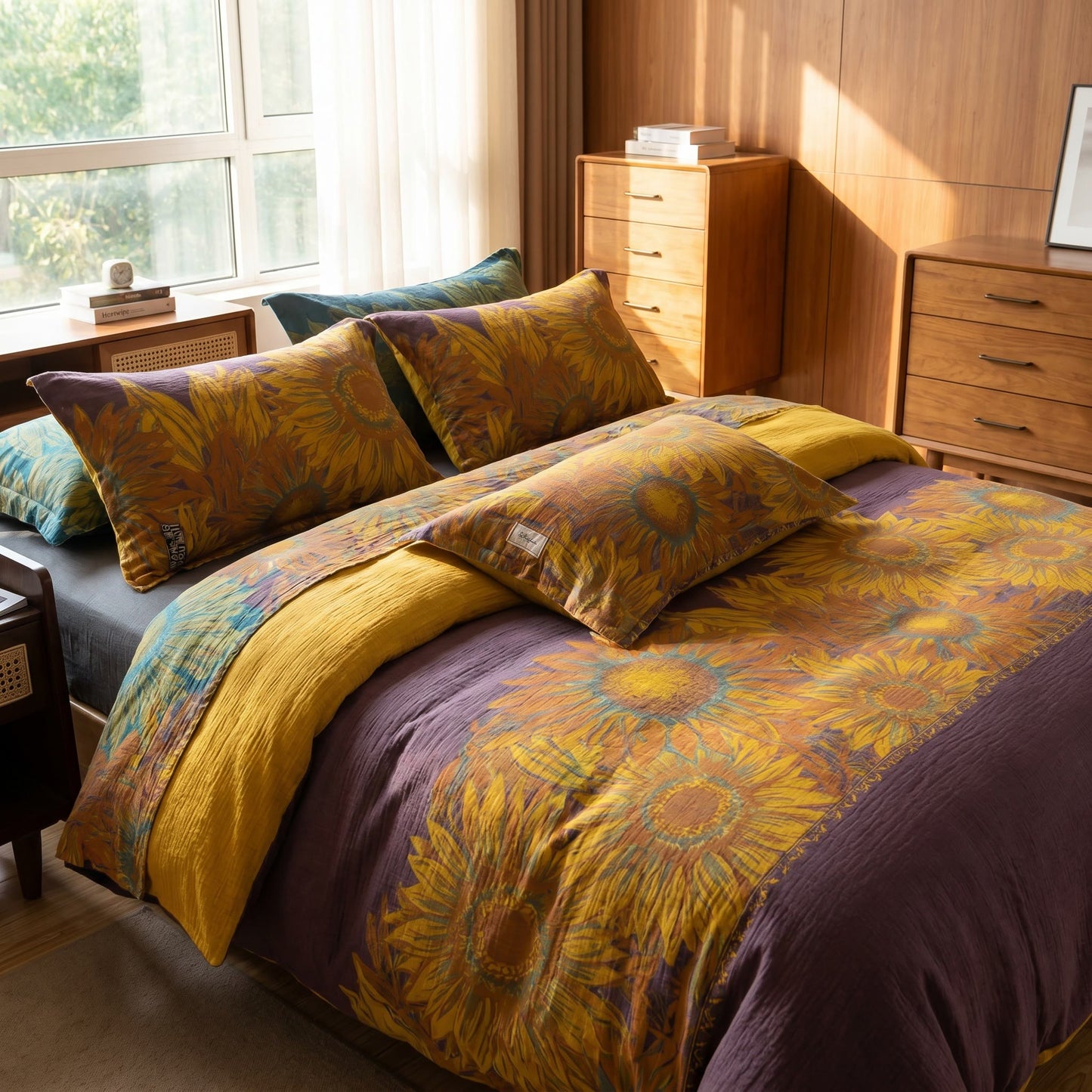Set di biancheria da letto vintage in garza di cotone con motivo girasoli - image 10
