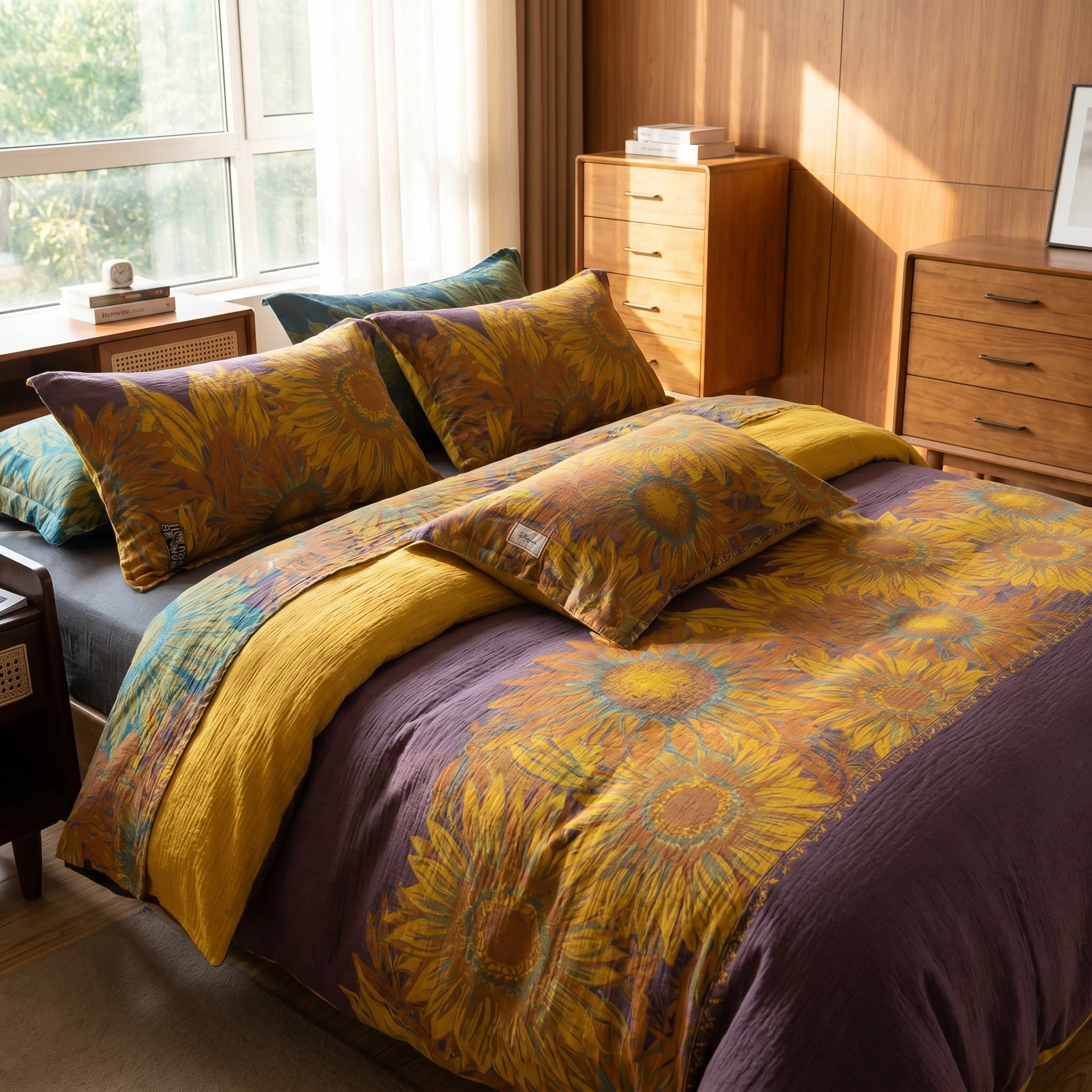 Set di biancheria da letto vintage in garza di cotone con motivo girasoli - image 10