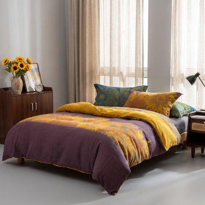 Set di biancheria da letto vintage in garza di cotone con motivo girasoli - image 13