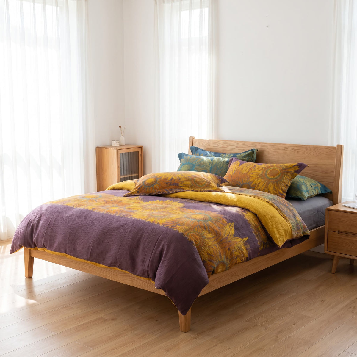 Set di biancheria da letto vintage in garza di cotone con motivo girasoli - image 12