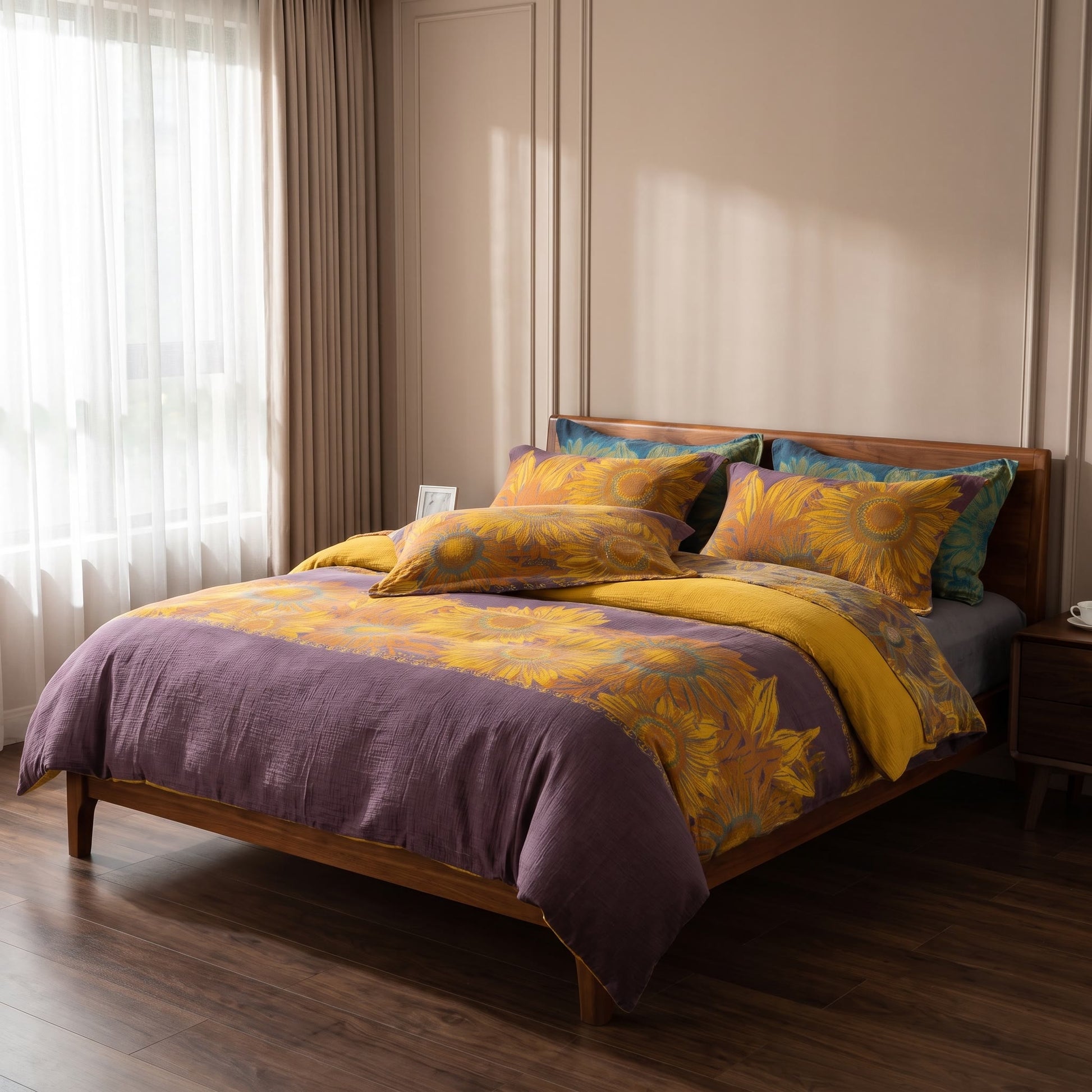 Set di biancheria da letto vintage in garza di cotone con motivo girasoli - image 11