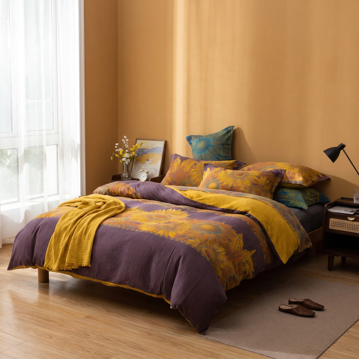 Set di biancheria da letto vintage in garza di cotone con motivo girasoli - image 9