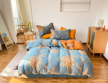 Set di biancheria da letto vintage in garza di cotone con motivo floreale. - Blu - Matrimoniale Grande - image 0